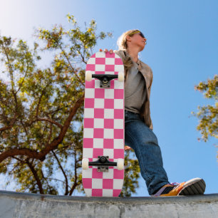 Rosa och vit rutig tryck mini skateboard bräda 18,5 cm