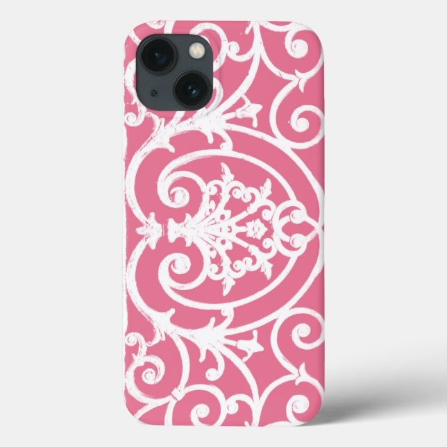Rosa och vit scrollwork Case-Mate iPhone-fodral (Baksida)