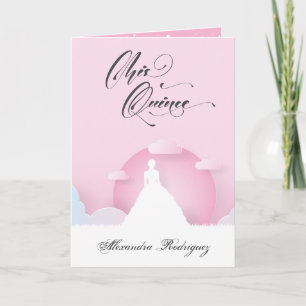 Rosa och vit Silhouette med Måne Quinceanera Inbjudan
