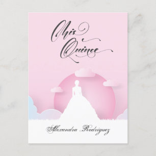 Rosa och vit Silhouette med Måne Quinceanera Inbjudan Vykort