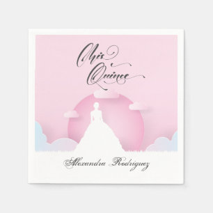 Rosa och vit Silhouette med Måne Quinceanera Pappersservett
