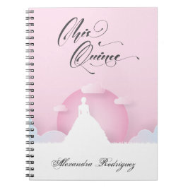 Rosa och vit silhuett med måne Quinceanera Anteckningsbok