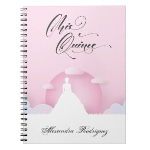 Rosa och vit silhuett med måne Quinceanera Anteckningsbok