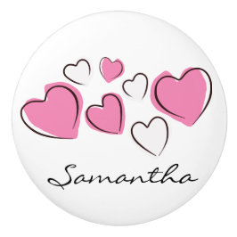 Rosa och vit Sketchy Hearts Ceramic pull eller Kno Knopp