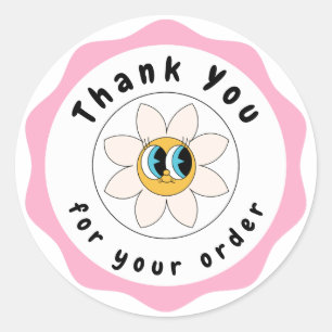 Rosa och vit, söt Tack Circle Sticker Runt Klistermärke