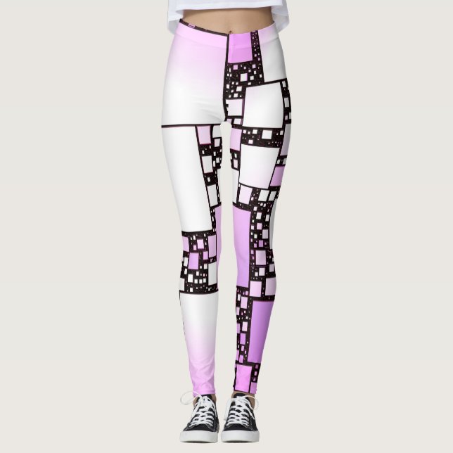 Rosa och vit Square Dancing Leggings (Framsida)