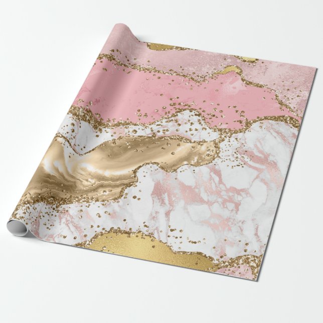 Rosa och vit sten med guldglitteragat presentpapper (Utrullad)