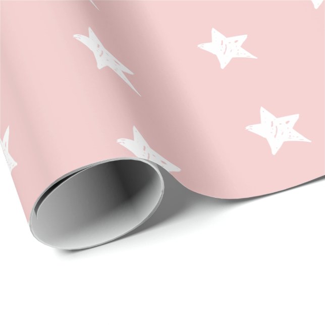 Rosa och vit stjärnmönster presentpapper (Rullad Hörn)