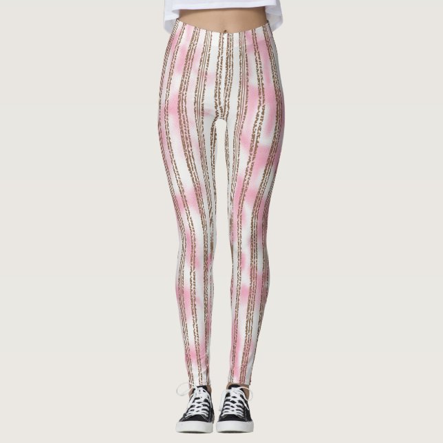 rosa och vit strimlad bakgrund leggings (Framsida)