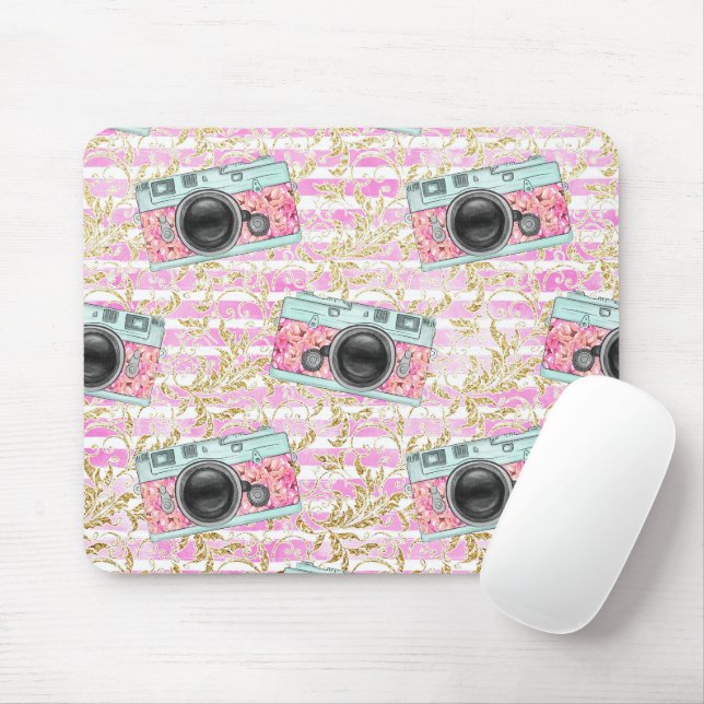 Rosa och vit stripe Mousepad Musmatta (Med mus)