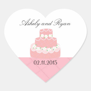Rosa och vit tårta Save the Date Hjärtformat Klistermärke