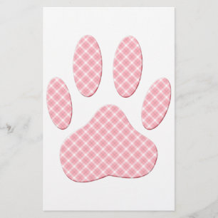 Rosa och vit Tartan Hund Paw Skriv ut Brevpapper
