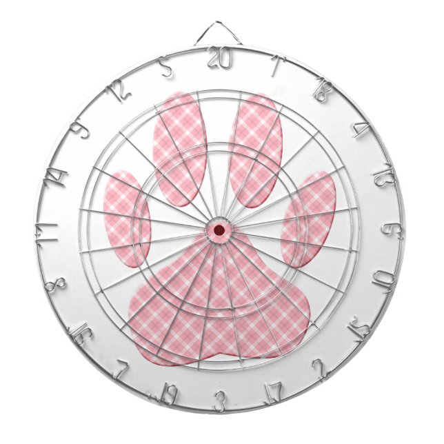 Rosa och vit Tartan Hund Paw Skriv ut Darttavla (Framsidan)