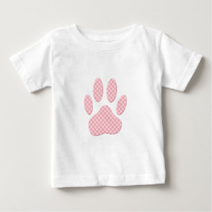 Rosa och vit Tartan Hund Paw Skriv ut T-shirt