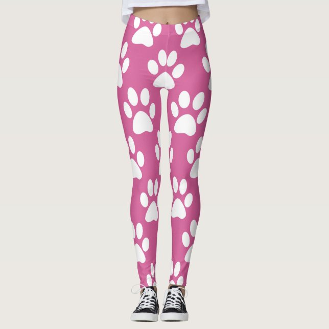 Rosa och vit tassar mönster leggings (Framsida)