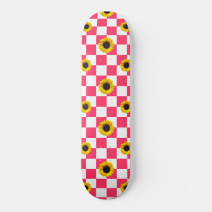 Rosa och vit utskrift och solrosolycka mini skateboard bräda 18,5 cm