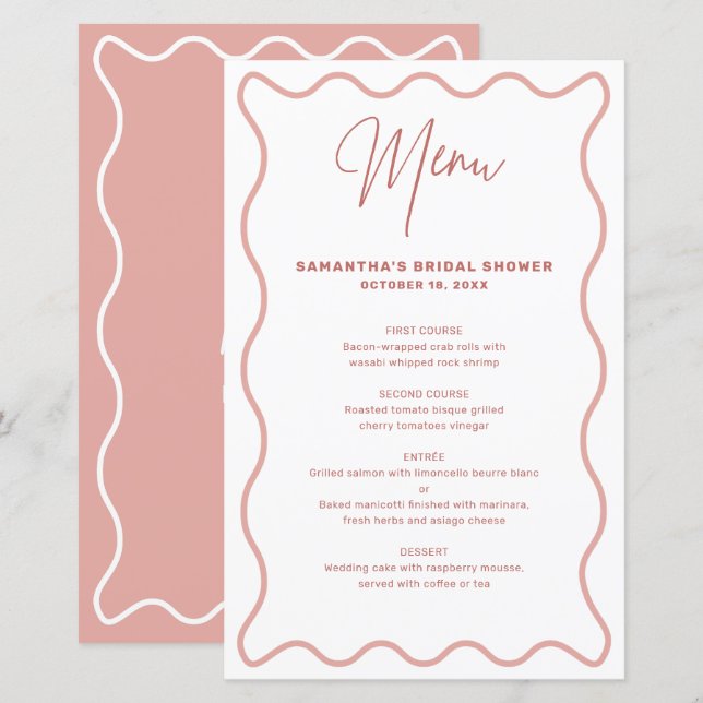 Rosa och vit vågig meny med namn (Fram/baksida)