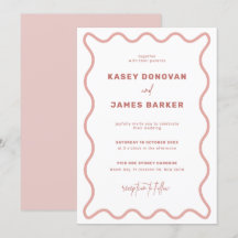 Rosa och vit Vågigt Gräns bröllopsinbjudan