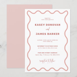 Rosa och vit Vågigt Gräns bröllopsinbjudan Inbjudningar