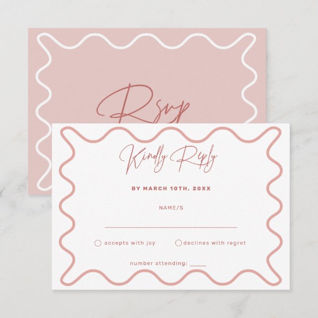 Rosa och vit Vågigt Gräns OSA kort (Fram/baksida)