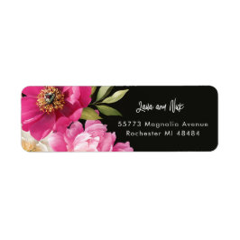 Rosa och vit vattenfärg Peony Blommigt Bröllop Returadress Etikett