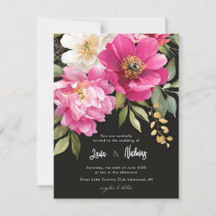 Rosa och vit vattenfärg Peony Blommigt Bröllop Vykort