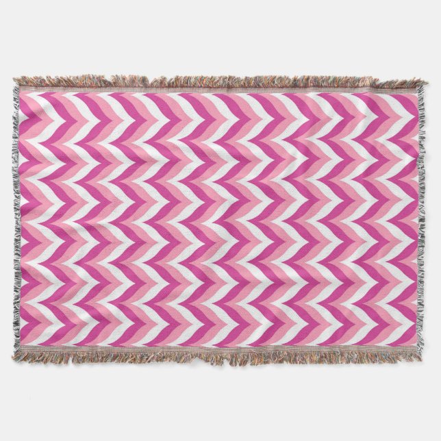 Rosa och vit Zigzag Chevron Mönster Filt (Framsidan)