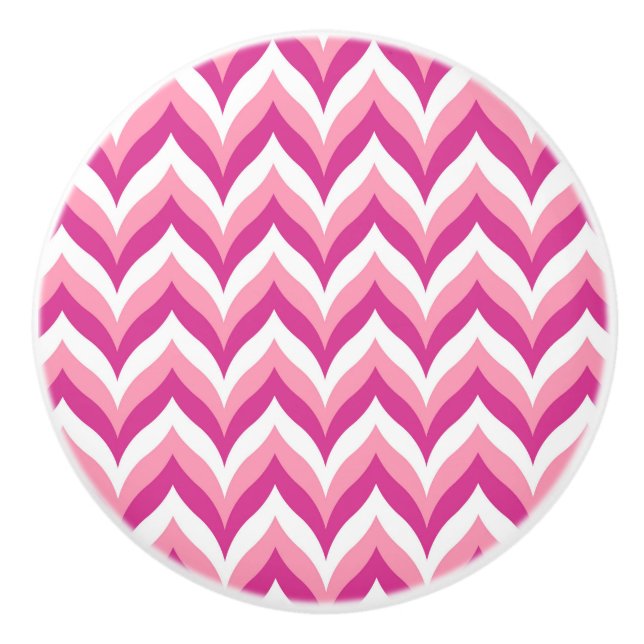 Rosa och vit Zigzag Chevron Mönster Knopp (Framsidan)