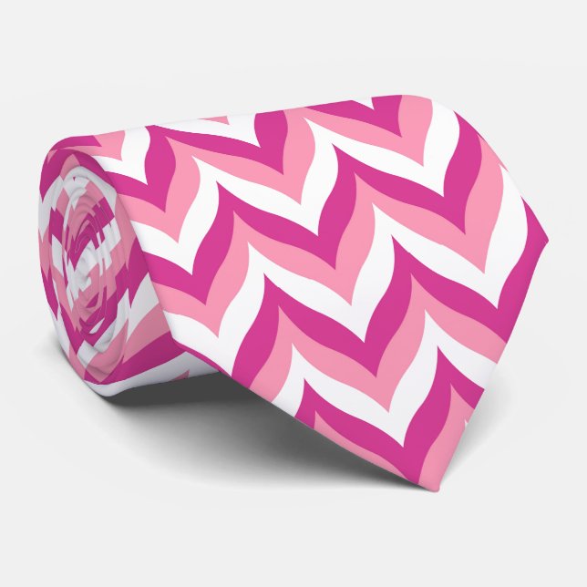 Rosa och vit Zigzag Chevron Mönster Slips (Rullad)