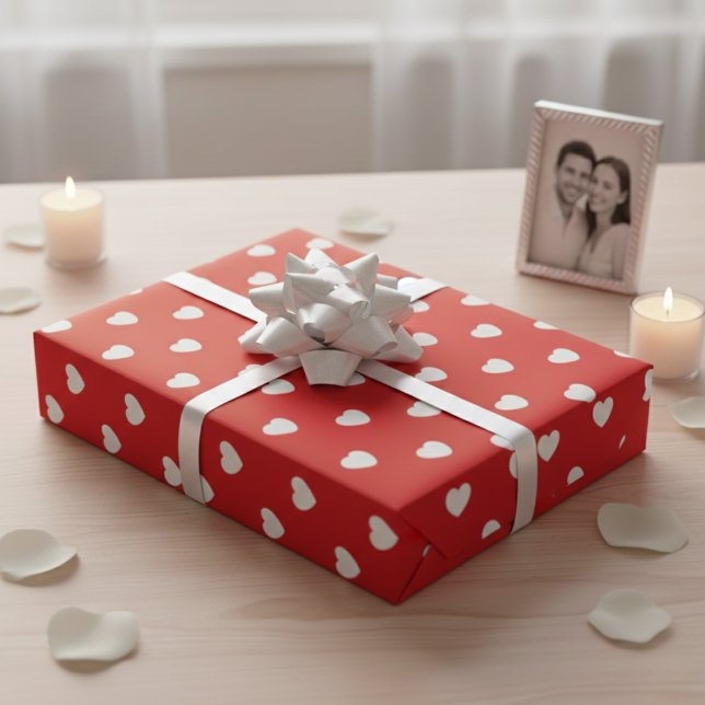 Rosa och vita alla hjärtans hjärtan presentpapper (Sweetheart Red & White Valentine Hearts Wrapping Paper)