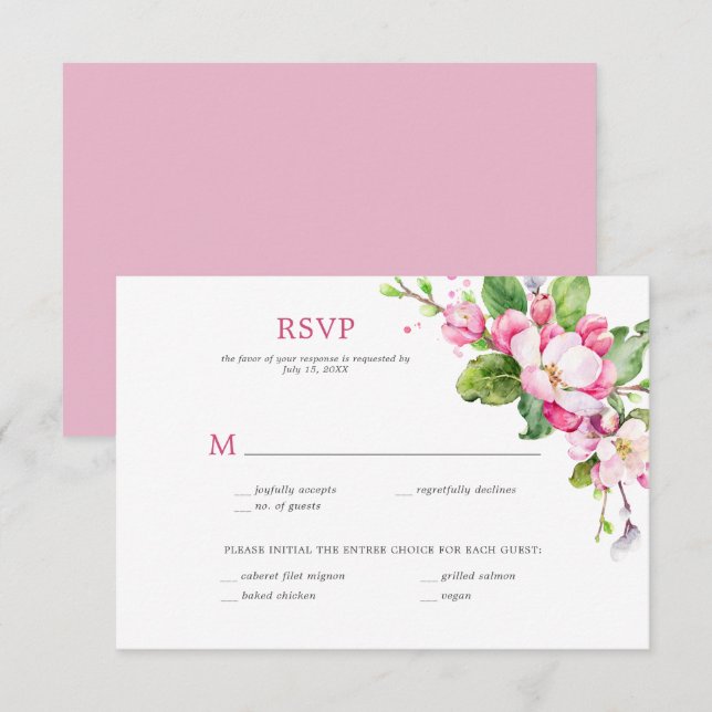 Rosa och Vita Äppelblom RSVP OSA Kort (Fram/baksida)