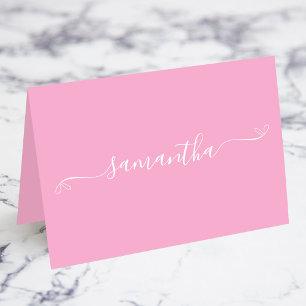 Rosa och vita båge signatur namn platskort bordsnummer