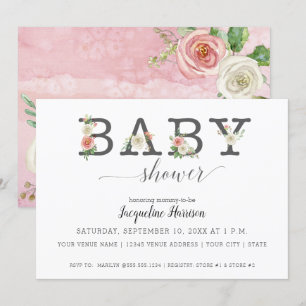  Rosa och vita Blommigtar   Baby Shower Inbjudningar