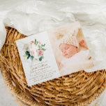rosa och vita blommigtar Baptismfoto Inbjudningar<br><div class="desc">Gratulera till din baby-baptism med den vackra  rosa- och vita blomman med ett foto av baby. Texten och formuleringen kan tillsammans med andra inslag i detta mönster vara personlig. Bilden kan ersättas och redigeras.</div>