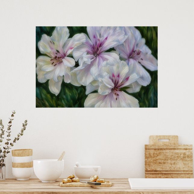 Rosa och Vita Blommor Blommig Konst Affisch Print (Kök)