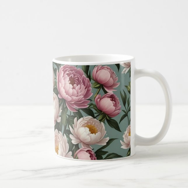 Rosa och vita blommor från Peony Kaffemugg (Höger)