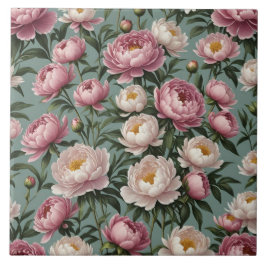 Rosa och vita blommor från Peony Kakelplatta