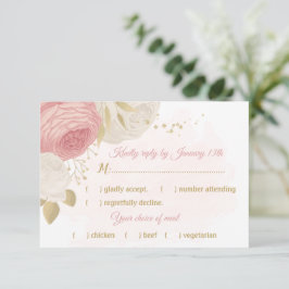 rosa och vita blommor guld botaniska måltider OSA kort