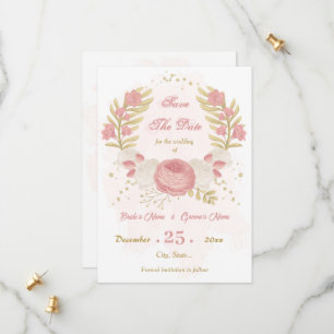 rosa och vita blommor guld botaniska spara datumet