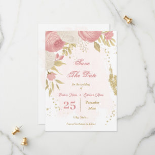 rosa och vita blommor guld botaniska spara datumet