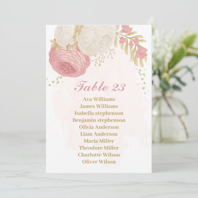 rosa och vita blommor guld-platskort inbjudningar (Stående Fram)