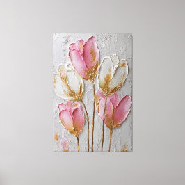 Rosa och vita blommor med guldbelägg abstrakt canvastryck
