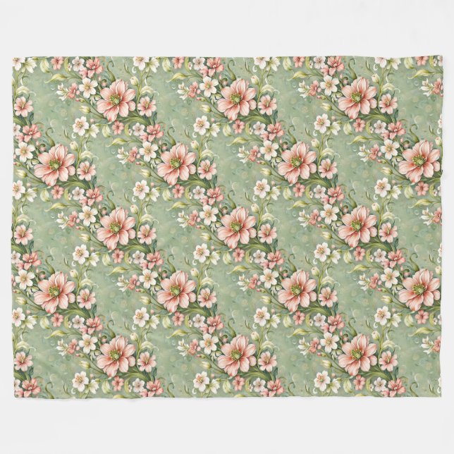  Rosa och vita blommor på sidan Fleecefilt (Framsidan (Horisontell))
