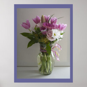 Rosa och vita blommor poster fortfarande livet