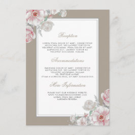 Rosa och vita blomsterbröllopsinformationsgäst tilläggskort