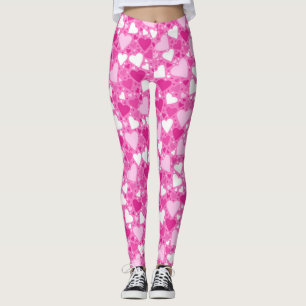 Rosa och vita bröstcancer medvetenhet hjärtan leggings
