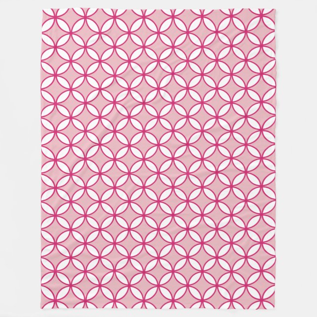 Rosa och vita cirklar, petaler, diamanter mönster fleecefilt (Framsidan)