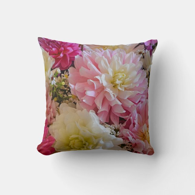 Rosa och vita dahlia-blommor kudde (Framsida)