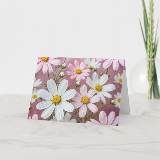 Rosa och vita Daisy Födelsedag Kort (Framsida)