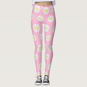 Rosa och vita Daisy Kvinnor i bensin Leggings
